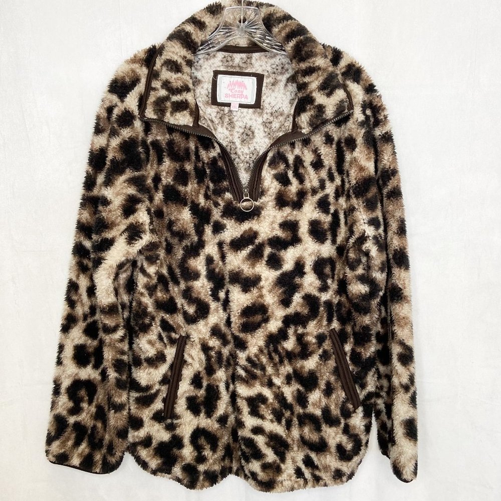 Cozy Sherpa super soft leopard print pull over sweater with pockets
